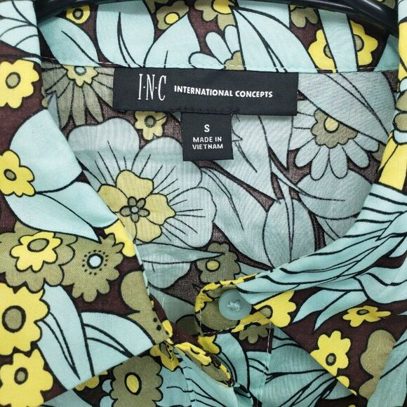 INC International Concepts Button Front Blue Floral Print Small (AR) - Picture 3 of 7
